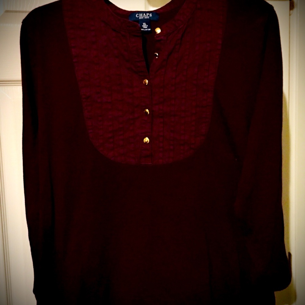 Burgundy CHAPS mandarin collar button shirt